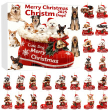 Calendrier de l'Avent pour chiens 2025 – 24 décorations de bottes double face, décorations de sapin de Noël et cadeaux de compte à rebours pour