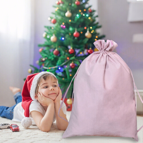 Sac de rangement à cordon de Noël rose 70 x 50 cm