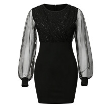 AWZXDE 2026 Black Shiny Sequin Bodycon Evening Dress for