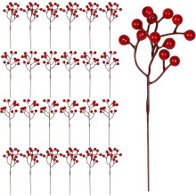 Artificial Holly Stems Red Burgundy 24 pcs