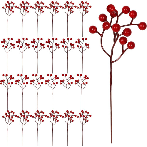 Artificial Holly Stems Red Burgundy 24 pcs