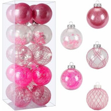 Christmas Ball Ornaments Set Clear Pink 80mm 20ct