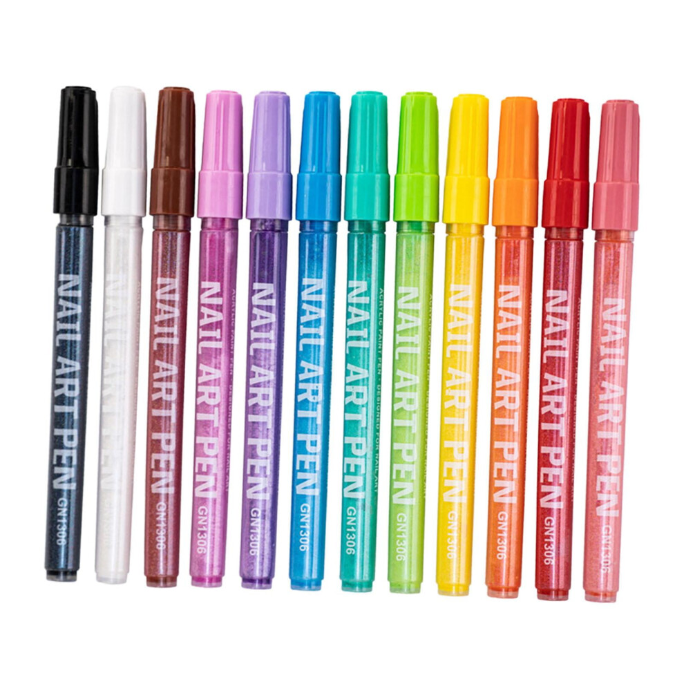 Acrylic Paint Pens Nail Drawing Pen Permanent Marker Pen Colorful Nail Art Pens Regular 12Pcs