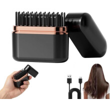 Mini dobíjecí kartáč na žehlení vlasů, 3stupňová regulace teploty, přenosná cestovní velikost pro ženy (černá)