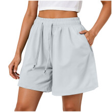 Shorts femininos de linho, estilo bermuda casual, longos, para praia e verão, com bolsos e cintura alta (10").