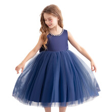 Girls Navy Princess Dress Mesh Puff Gown