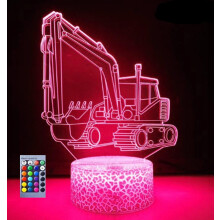 YSITIANNA3D Nočné svetlo s bagrom – 16-farebná stolová lampa napájaná cez USB s akrylovou/ABS základňou, kompatibilná s USB zdrojmi