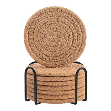8-delige set katoenen touw placemats met standaard, huishoudelijke katoenen draad eettafel isolatiemat, pannenonderzetter (3,9"3,9", E)