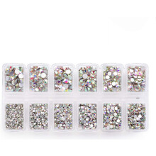 1800 peças de strass AB Art, miçangas de vidro redondas com base plana para unhas, artesanato, maquiagem, roupas e sapatos – 300 peças de cada