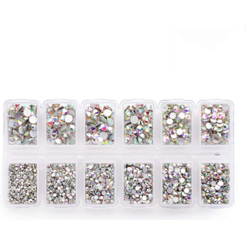 1800 τεμάχια AB Art Rhinestones, στρογγυλές γυάλινες χάντρες με επίπεδη πλάτη για νύχια,