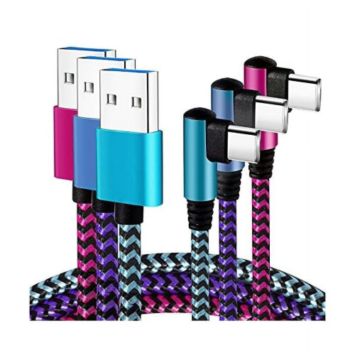 Καλώδιο USB-C Γρήγορη φόρτιση 2.1A, 90 δεξιά γωνία, 6 πόδια, 3 τεμάχια νάιλον καλώδιο