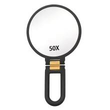 Modern 3-in-1 Magnifying Mirror, 50X, Black & Gold, 24cm, Handheld/Wall/Tabletop, Double-Sided, 360 Adjustable Handle