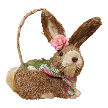 Figurine de lapin en paille tressée à la main de 20 cm (7,87 po), décoration de Pâques pour la maison, la ferme ou le bureau – Compatible avec