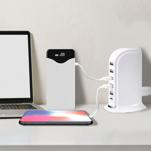 Σταθμός φόρτισης USB 40W: 5 USB + 1 θύρα Type-C, συμβατός με smartphone, tablet και συσκευές USB (Λευκό)