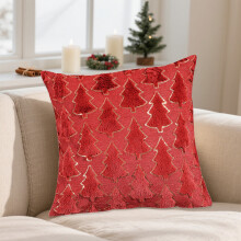 Housses de coussin décoratives de Noël 45 x 45 cm, lot de 2, motif sapin de Noël en fausse fourrure, broderie 3D, pour canapé, chambre, salon
