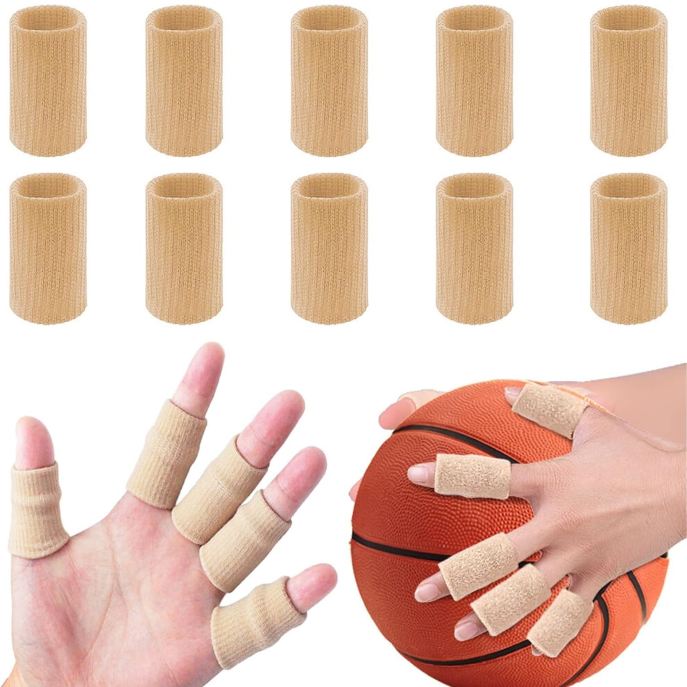 10 Pcs Elastic Compression Finger Protectors & Thumb Braces for Pain Relief, Arthritis, Trigger Finger, Sports â Beige
