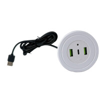 Adaptor de alimentare încorporat USB cu 3 porturi, cu orificiu rotund pentru birou, stație de încărcare pentru birou, tip C, pentru acasă