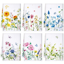 Lot de 6 torchons de cuisine Ă motifs floraux d'automne, flamants roses, tournesols et marguerites, style vintage, 40 x 60 cm, couleurs assorties