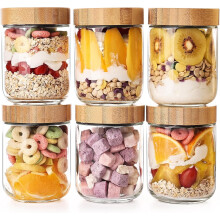 473 ml glas med lufttætte bambuslåg, 6-pakning med bred åbning til Mason Salad og Overnight Oats – kompatibel med krydderier, sukker, snacks,