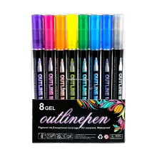 Doppellinien-Textmarker, Konturenmarker, Markerstifte zum Markieren, Malen, Glitzerstifte für Gästebücher, 8 ml
