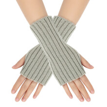 Fingerless Thumb Hole Gloves Light Gray 7.5 Inch