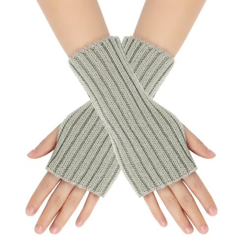 Fingerless Thumb Hole Gloves Light Gray 7.5 Inch