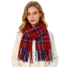Bufanda clásica de cuadros para mujer con flecos, bufanda cálida y suave para invierno, chal de tartán a la moda para clima frío y para combinar