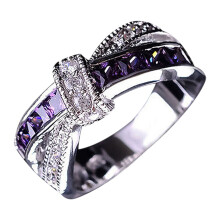 Ring met strasssteentjes, decoratief kruisontwerp van legering, vingerband voor feestjes, paars
