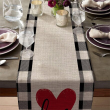 Chemin de table pour la Saint-Valentin – Écharpe en lin à motif cœur, lavable, compatible avec la décoration de salle à manger, de mariage,