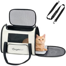 Soft-Sided Escape-Proof Cat Carrier for Large Cats up to 20 lbs & Small Dogs under 25 lbs, Top Load with 4 Vent Windows & Side Bag