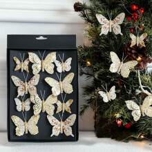 Christmas Decoration Colorful Butterflys Christmas Tree Ornaments Hollow Glitter Simulation Pendant Clip Scene Atmospheres Christmas Decoration Gold