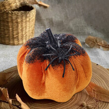 Halloweenska tekvicová ozdoba z vločkového zamatu na stôl, poličku, stredový prvok – vintage-moderná sviatočná dekorácia do