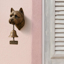 Deurbel met antiek ogende Westie White Terrier-uitstraling - Klassiek westernembleem met "WELCOME"-bord en bel voor veranda, deur of tuindecoratie.