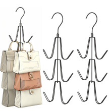 Lot de 4 crochets de rangement pour sacs, crochets de suspension gain de place (noir)