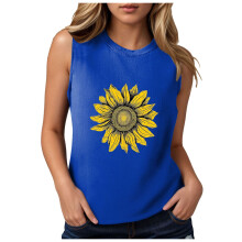 Women's Casual Loose Graphic Tank Top Blue XL