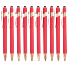 Kulepenner i roségull, 12-pakning med pekepenn, 1,0 mm metallpenner med glatt skrift, påfyllbar, kompatibel med berøringsskjermer