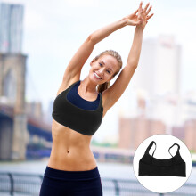Black Womens Sports Bra Breathable Wirefree Workout Crop Top for Yoga Running and Dance