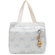 Boîte à lunch à nœud mignon pour femmes, boîte à lunch preppy en toile, sac à lunch à nœud bleu pour le travail, le bureau, les voyages et