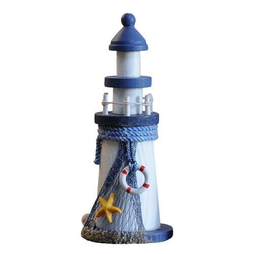 1Pc Navy Wooden Lighthouse Mini Nautical Decor for Home Office Table 1