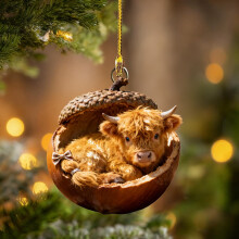 Skót szarvasmarha makk díszek, 8,1 cm-es erdei állatos karácsonyfadísz, erdei lény figurák, akril függődísz – kompatibilis a