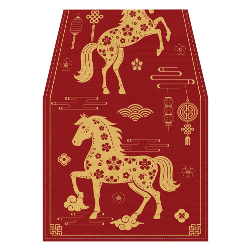 Τραπεζομάντιλο Year of Horse από πολυεστέρα, ανθεκτικό στους λεκέδες, κομψή εορταστική
