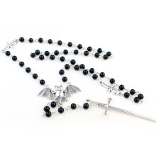Collana con ciondolo Ankh Bat, rosario lungo gotico, collana con perline, gioielli di Halloween, collana a catena per maglione punk