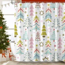 Cortina de ducha con diseño de árbol de Navidad, juego de cortina de ducha azul y rosa con diseño de árbol de Navidad para baño, ideal para las