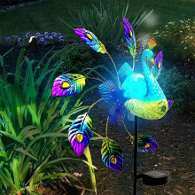Op zonne-energie werkende pauwenwindmolenlamp, grondmontage, decoratieve lamp voor buiten, binnenplaats of tuin.