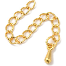 20Pcs Rack Plating Brass Chain Extender Long Lasting Teardrop Real 18K Gold Plated 56mm Gold