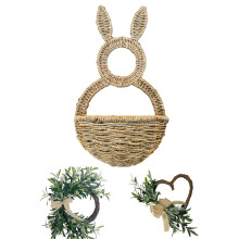 Cestino sospeso intrecciato a forma di coniglietto pasquale, 15x8,6 pollici, in rattan