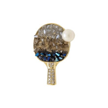 Crystal table tennis racket brooch sporty stylish