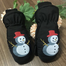 Kids' Snowman Print Winter Gloves, Warm Knit Thermal Gloves for Ages 3-5, Cute Toddler Snow Gloves for Outdoor Play, Skiing & Cold Weather—Black