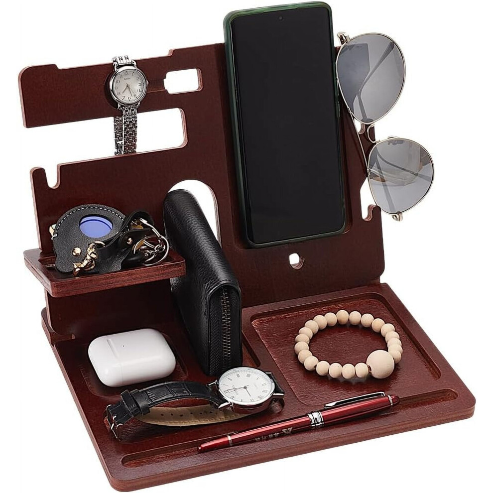 Wood Docking Station 7.5X9.8x8.6in Nightstand Organizer & Charging Stand For Phone, Watch, Sunglasses, Wallet Â Compatible With Iphone, Apple Watch 9340959262021