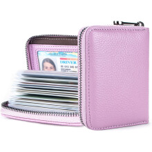 Credit Card Holder Zipper Wallet RFID Blocking Secure Card Case ID Case Organizer (Light Purple)